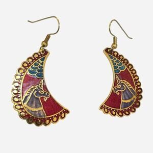 Vintage 80s Unicorn Cloisonne Earrings